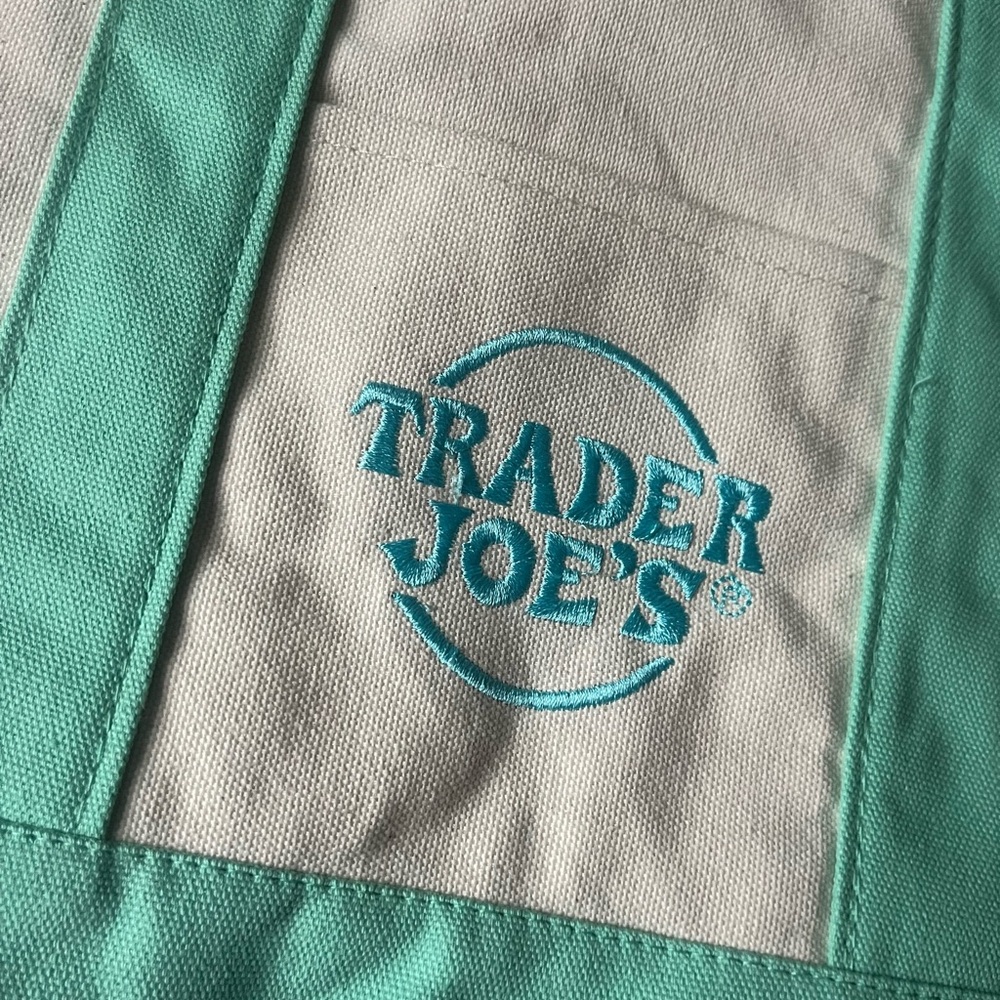 Trader Joe's Teal and Gray Canvas Tote